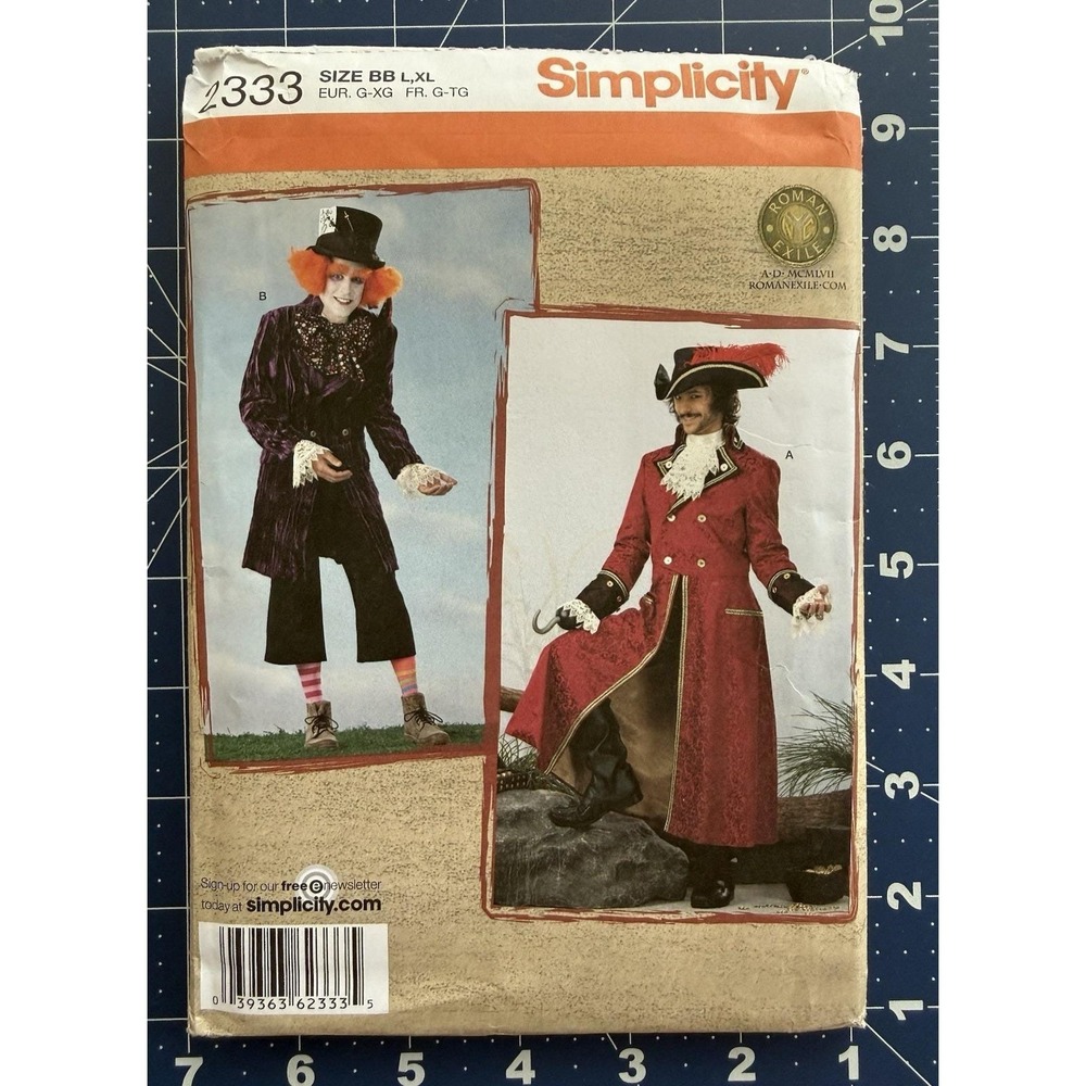 Simplicity 2333 Roman Exile Steampunk Pirate Coat Mad Hatter Pattern L-XL UC FF